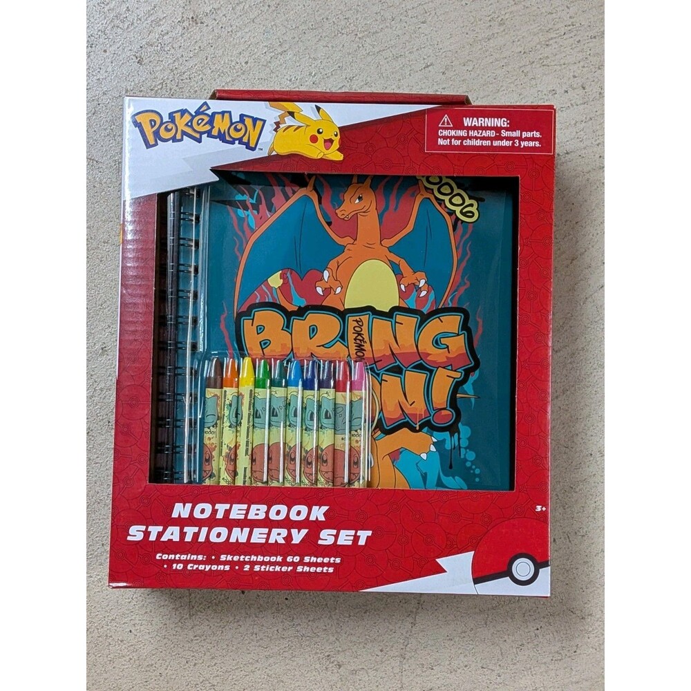 Pokémon Charizard Spiral Notebook Stationery Set 60 Sheets, 12 Crayons Stickers